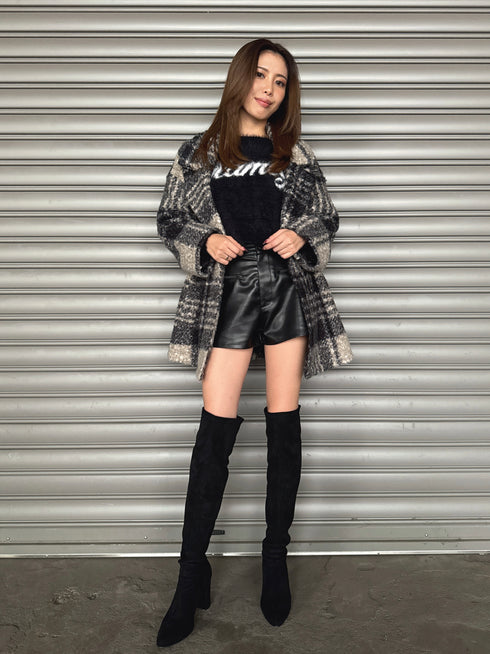 チェック柄ミドル丈コート